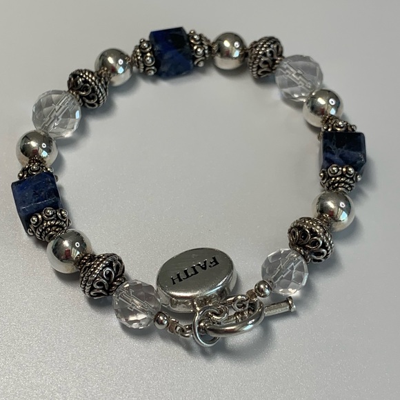 Silpada Rare Sterling Silver Sodalite Crystal FAITH Charm Toggle Clasp Bracelet - Picture 6 of 14